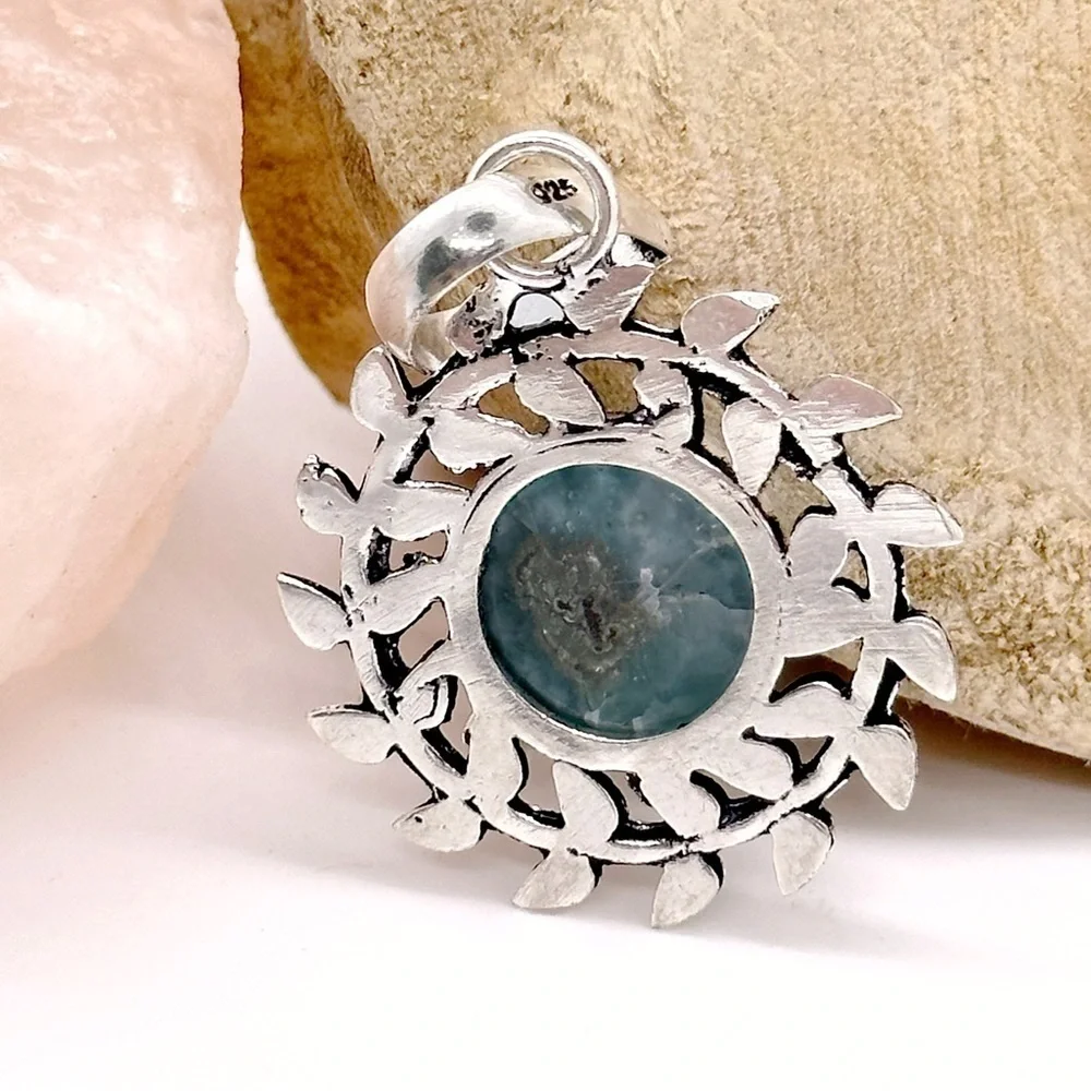 LARIMAR Natural Gemstone 925 Silver Pendant Necklace